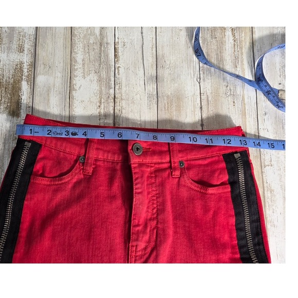 Kendall + Kylie Red Denim Mini Skirt With Zipper Detail Size 24 - Picture 7 of 9